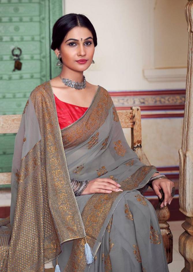 Kashvi Nadia Fancy Wear Designer Georgette With Antique copper Zari Saree Collection 
